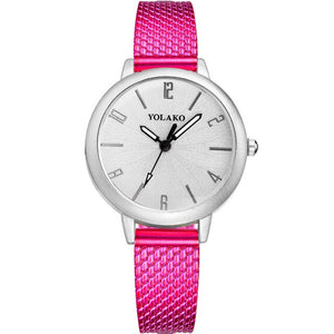 pink metal wristwatch